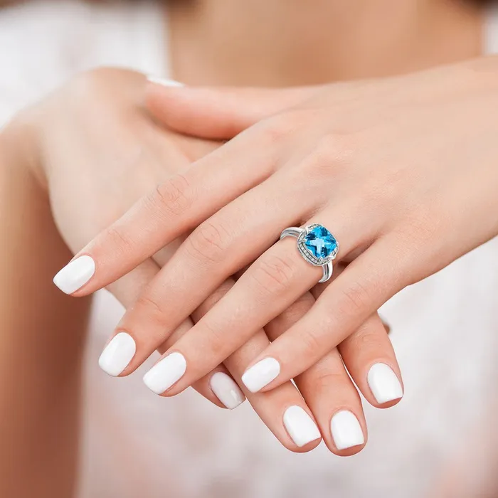 Rings Goldia Sterling Silver Rhodium Diamond CheckerCut Blue Topaz Ring