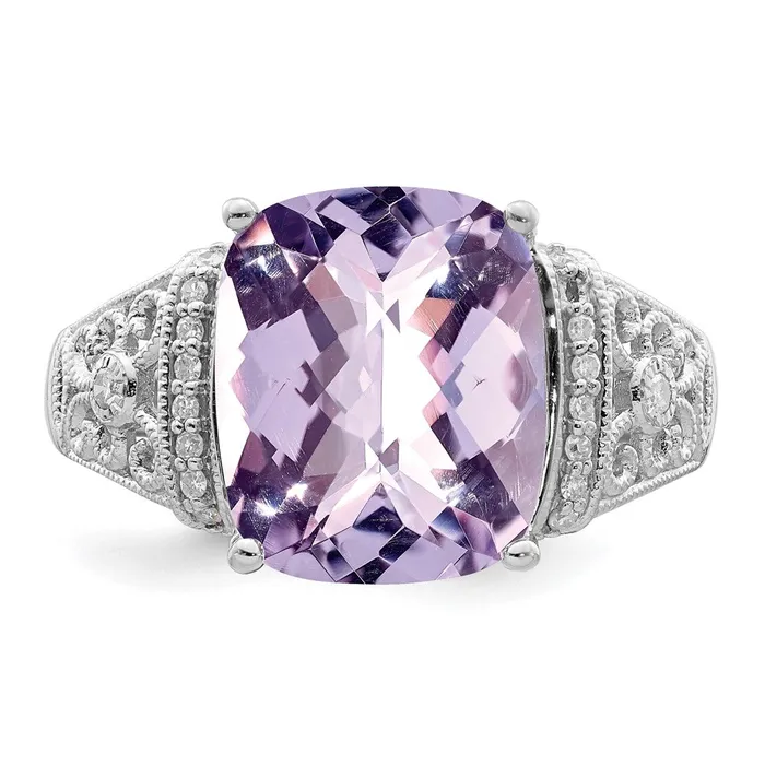 Rings Goldia Sterling Silver Rhodium Diamond u0026 CheckerCut Pink Quartz Ring