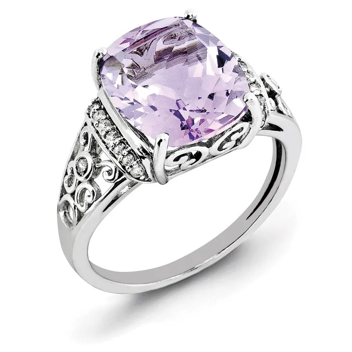 Rings Goldia Sterling Silver Rhodium Diamond u0026 CheckerCut Pink Quartz Ring