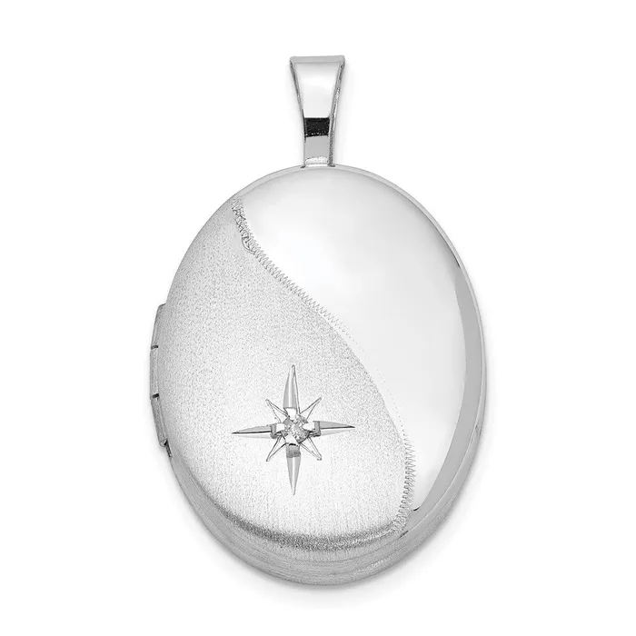 Rings Goldia Sterling Silver Rhodiumplated 19mm Diamond PolishedSatin Star Oval Locket