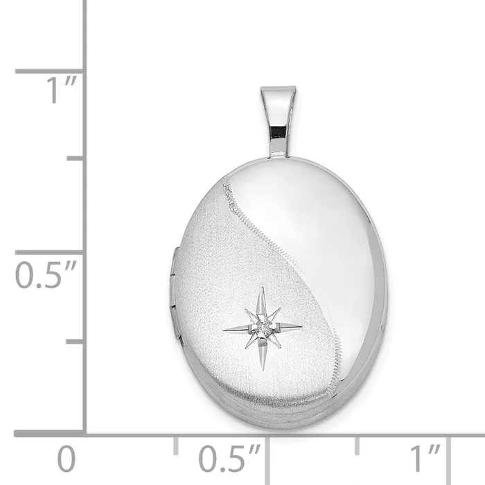 Rings Goldia Sterling Silver Rhodiumplated 19mm Diamond PolishedSatin Star Oval Locket