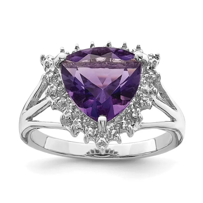 Rings Goldia Sterling Silver Rhodium Trillion Amethyst u0026 Diamond Ring