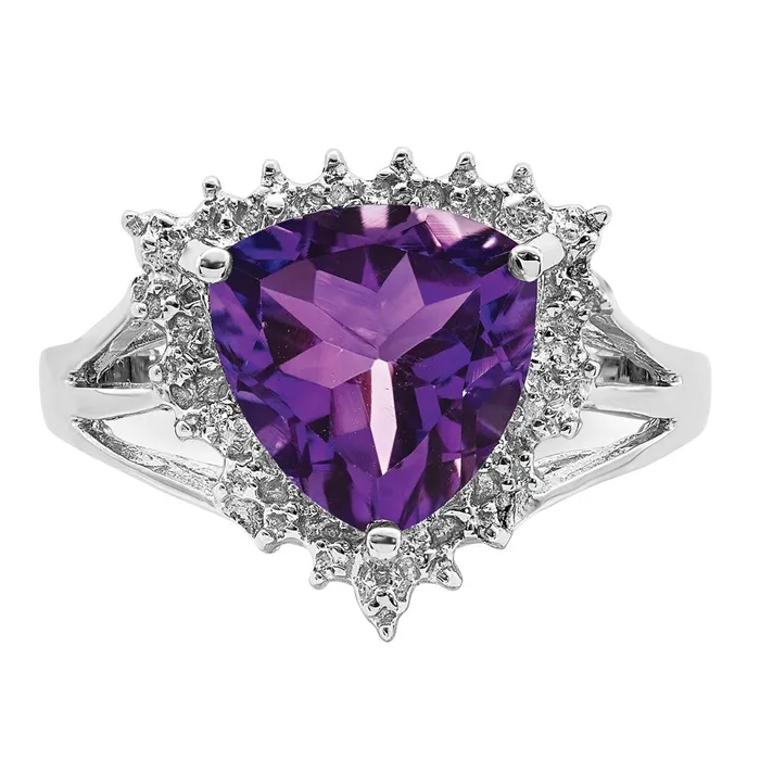 Rings Goldia Sterling Silver Rhodium Trillion Amethyst u0026 Diamond Ring
