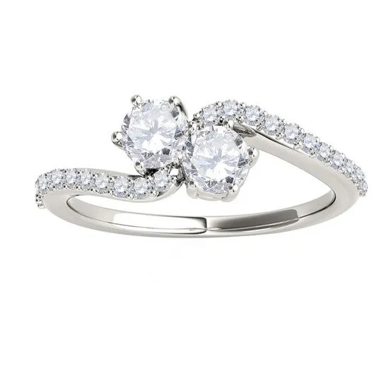 Rings JMS always Original Maulijewels 12 Carat White Diamond Two Stone Women Girls Wedding Engagement Ring 14K Solid White Gold Rings JMS always Original Maulijewels 12 Carat White Diamond Two Stone Women Girls Wedding Engagement Ring 14K Solid White Gold