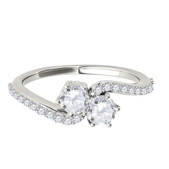 Rings JMS always Original Maulijewels 12 Carat White Diamond Two Stone Women Girls Wedding Engagement Ring 14K Solid White Gold Rings JMS always Original Maulijewels 12 Carat White Diamond Two Stone Women Girls Wedding Engagement Ring 14K Solid White Gold