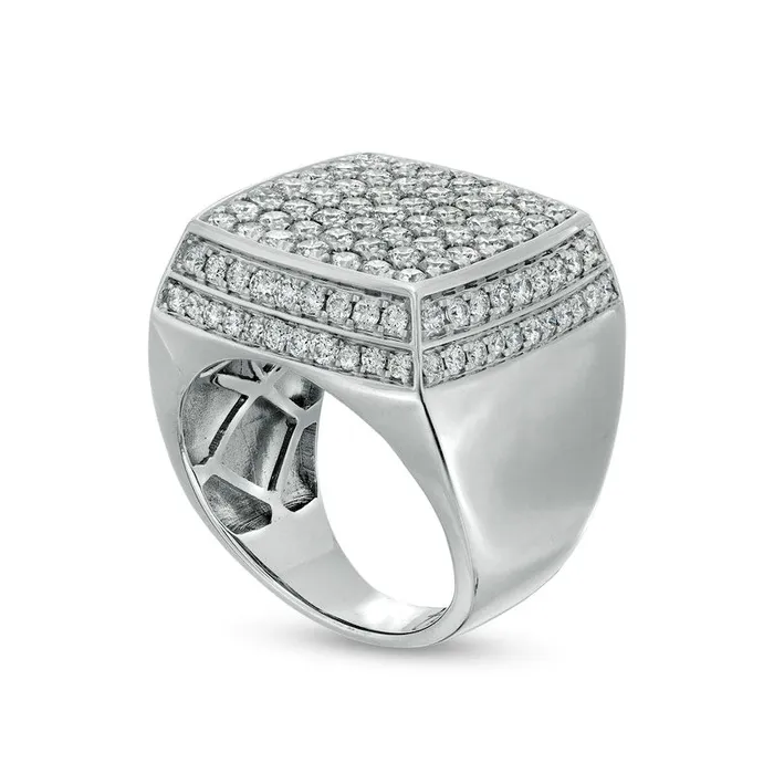 Rings Mens 4 CT TW Natural Diamond Square StackedTop Ring in Solid 10K White Gold Goldia Rings Mens 4 CT TW Natural Diamond Square StackedTop Ring in Solid 10K White Gold Goldia
