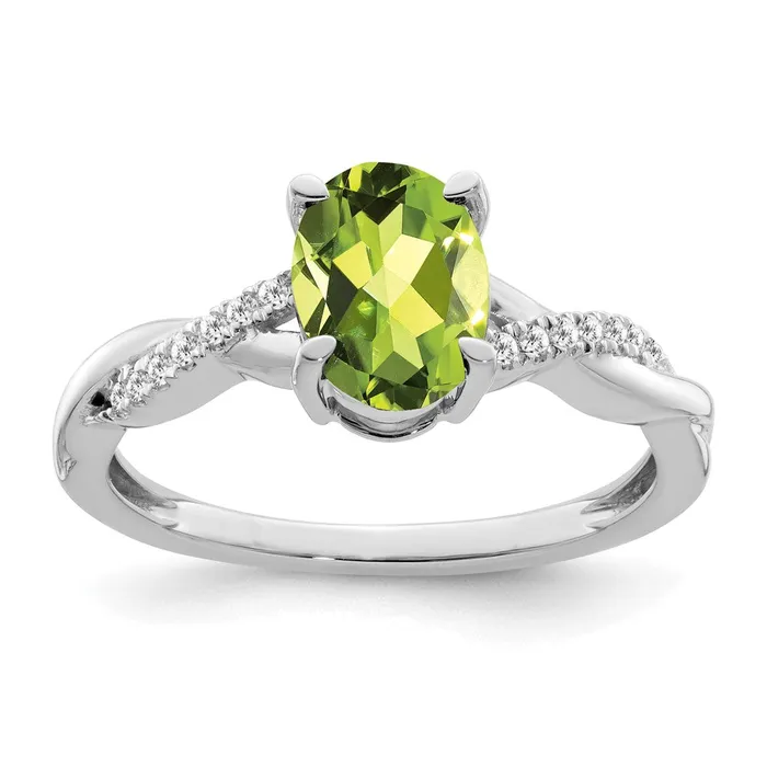 Rings Solid 14k White Gold Oval Simulated Peridot and CZ Ring Goldia