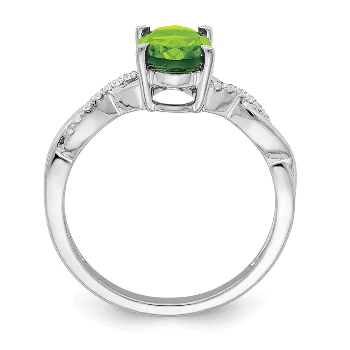 Rings Solid 14k White Gold Oval Simulated Peridot and CZ Ring Goldia