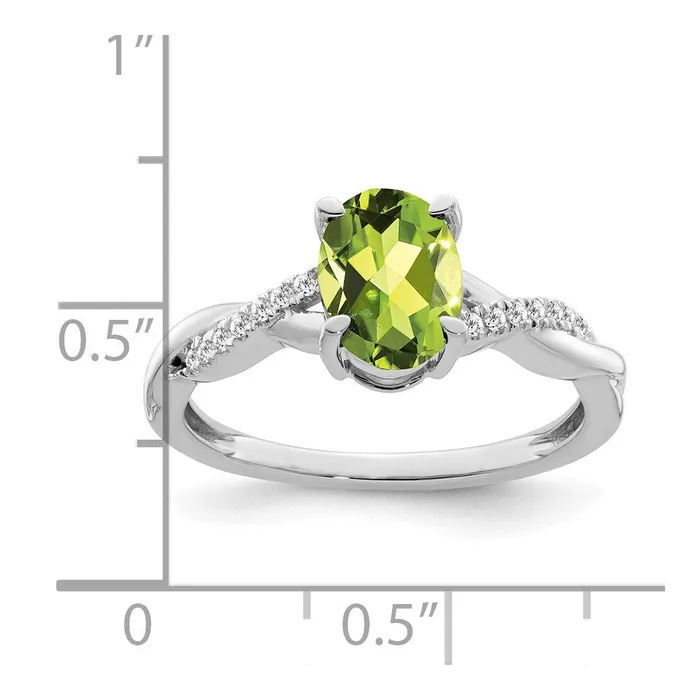 Rings Solid 14k White Gold Oval Simulated Peridot and CZ Ring Goldia
