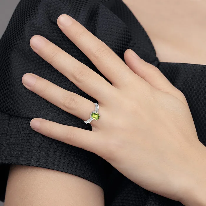 Rings Solid 14k White Gold Oval Simulated Peridot and CZ Ring Goldia