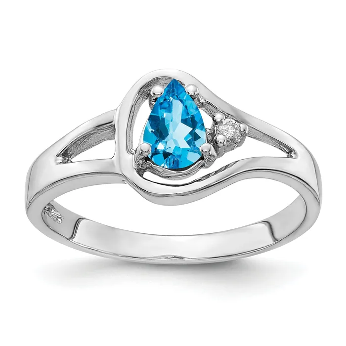 Solid 14k White Gold 6x4mm Pear Simulated Blue Topaz AA CZ Ring Goldia Rings Solid 14k White Gold 6x4mm Pear Simulated Blue Topaz AA CZ Ring Goldia Rings
