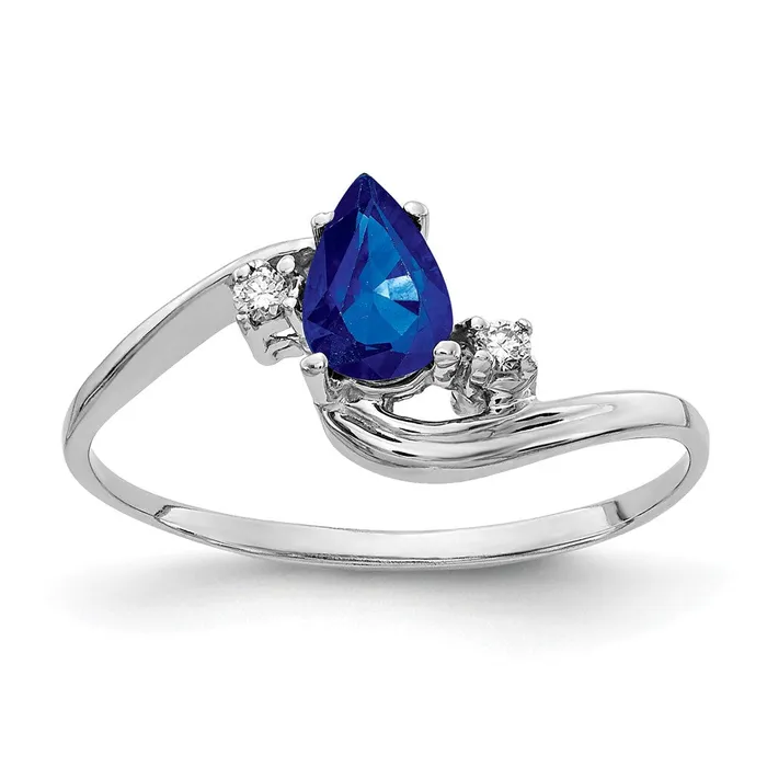 Solid 14k White Gold 6x4mm Pear Simulated Sapphire A CZ Ring Goldia Rings