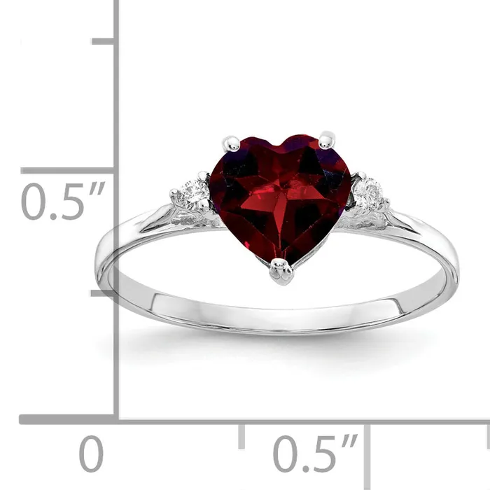 Solid 14k White Gold 7mm Heart Simulated Garnet AA CZ Ring Goldia Rings