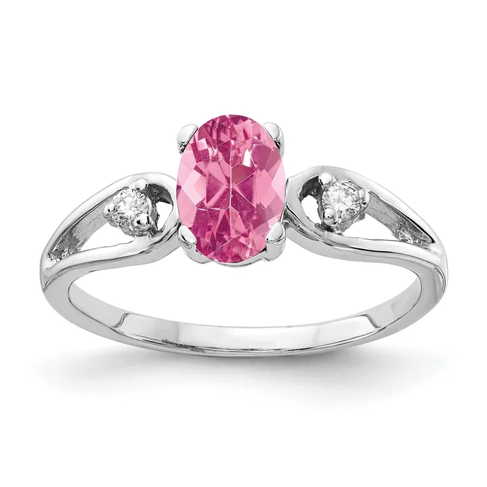 Solid 14k White Gold 7x5mm Oval Simulated Pink Tourmaline AAA CZ Ring Goldia Rings Solid 14k White Gold 7x5mm Oval Simulated Pink Tourmaline AAA CZ Ring Goldia Rings