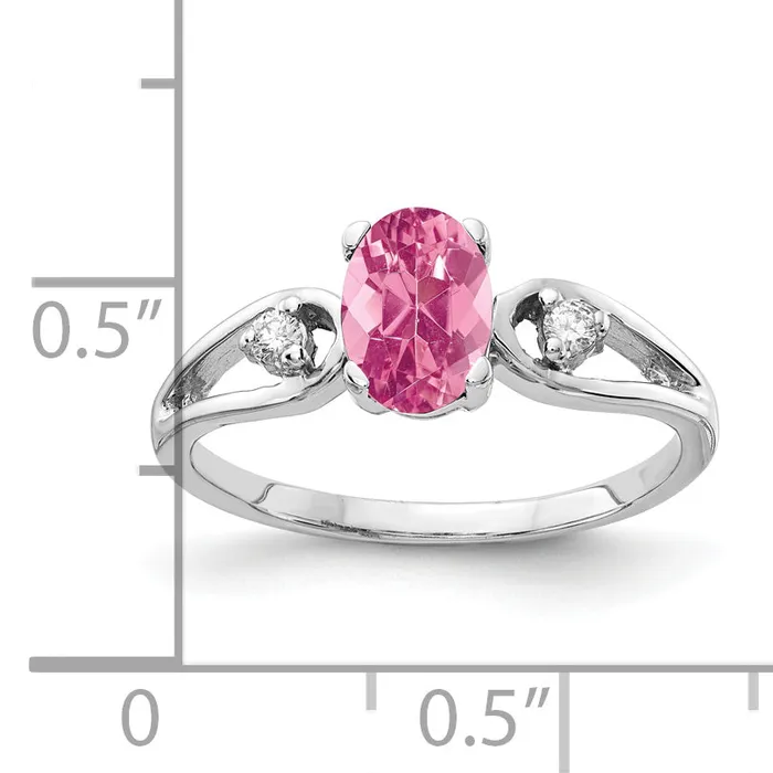 Solid 14k White Gold 7x5mm Oval Simulated Pink Tourmaline AAA CZ Ring Goldia Rings