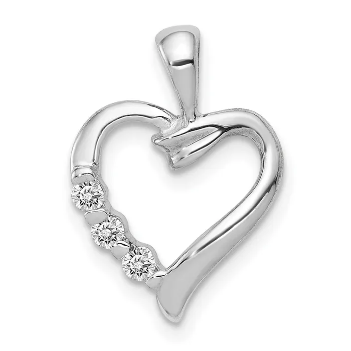 Solid 14k White Gold AA Simulated CZ Heart Pendant Goldia Necklaces