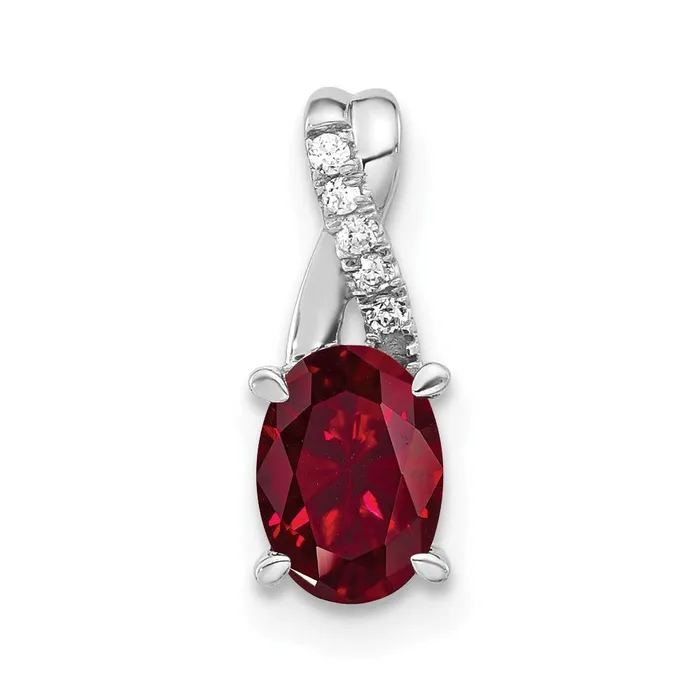 Solid 14k White Gold Oval Created Simulated Ruby and CZ Pendant Goldia Necklaces Solid 14k White Gold Oval Created Simulated Ruby and CZ Pendant Goldia Necklaces