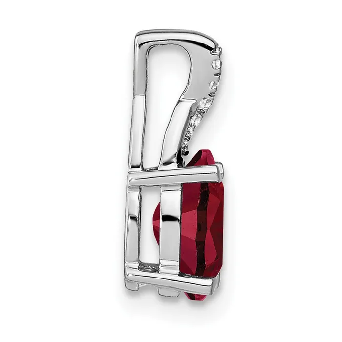 Solid 14k White Gold Oval Created Simulated Ruby and CZ Pendant Goldia Necklaces
