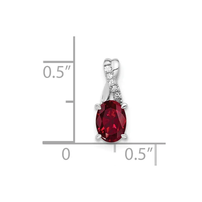 Solid 14k White Gold Oval Created Simulated Ruby and CZ Pendant Goldia Necklaces