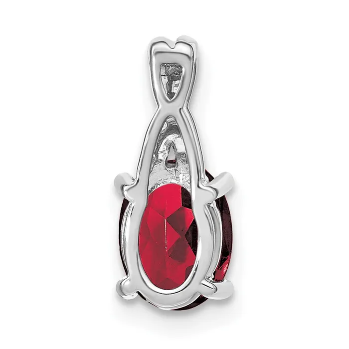 Solid 14k White Gold Oval Created Simulated Ruby and CZ Pendant Goldia Necklaces