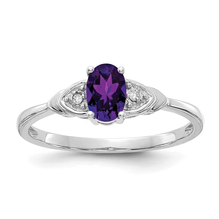Solid 14k White Gold Simulated Amethyst and CZ Ring Goldia Rings