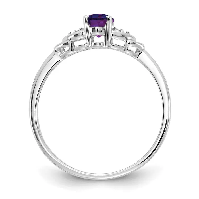 Solid 14k White Gold Simulated Amethyst and CZ Ring Goldia Rings