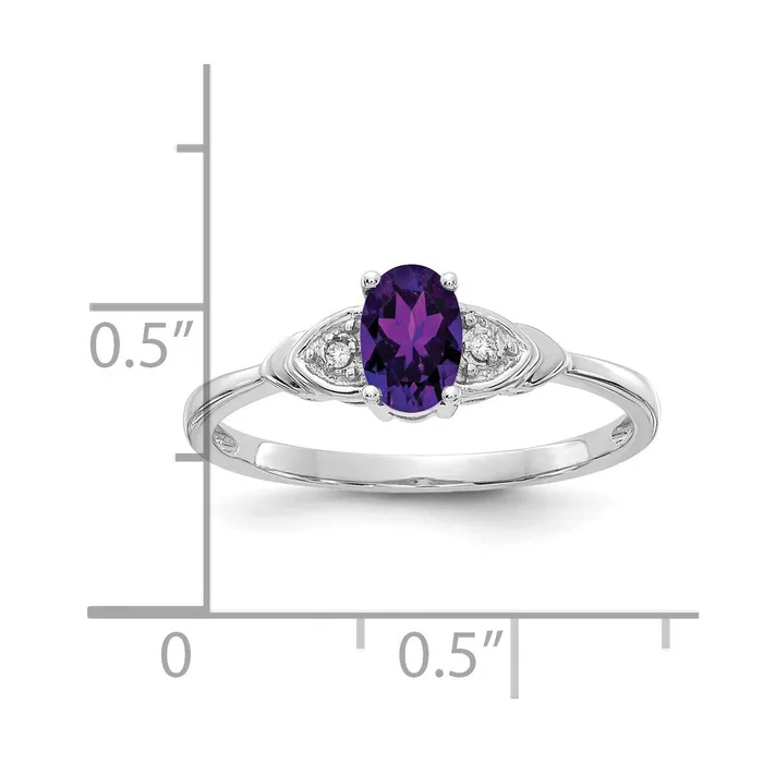 Solid 14k White Gold Simulated Amethyst and CZ Ring Goldia Rings