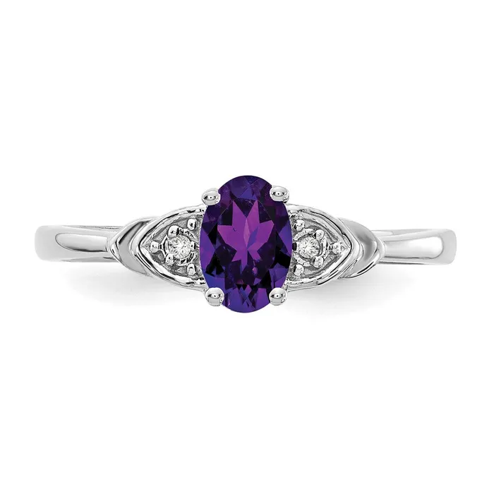 Solid 14k White Gold Simulated Amethyst and CZ Ring Goldia Rings