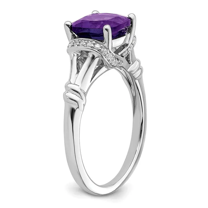 Solid 14k White Gold Simulated Amethyst and CZ Ring Goldia Rings
