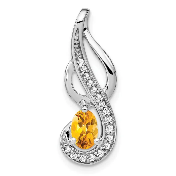 Solid 14k White Gold Simulated Citrine and CZ Swirl Pendant Goldia Necklaces