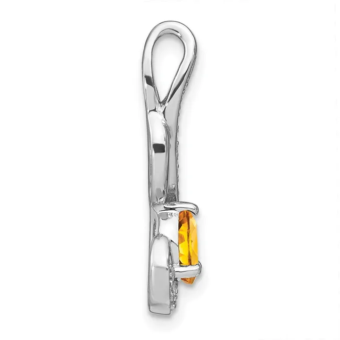 Solid 14k White Gold Simulated Citrine and CZ Swirl Pendant Goldia Necklaces