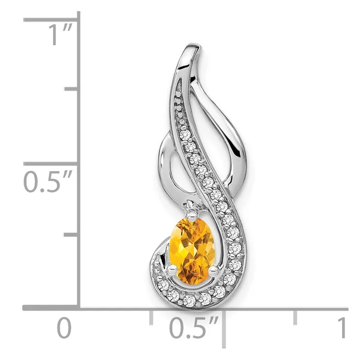 Solid 14k White Gold Simulated Citrine and CZ Swirl Pendant Goldia Necklaces