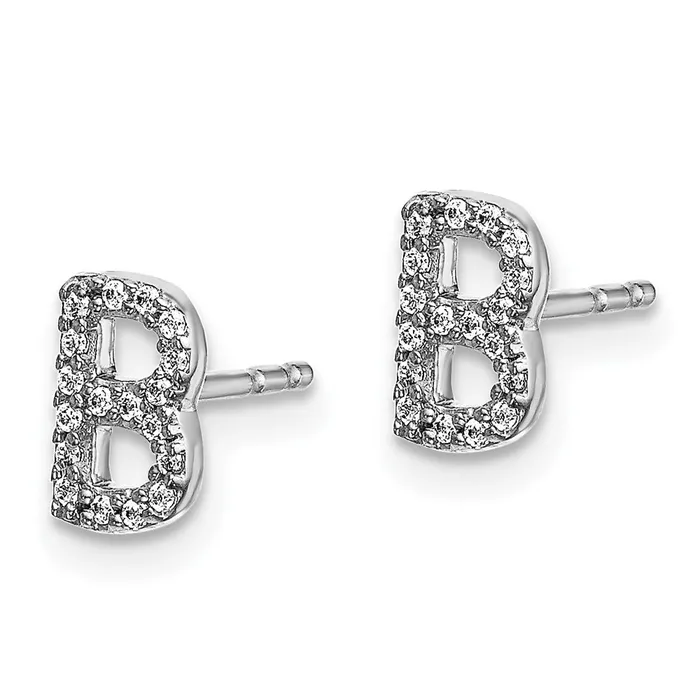 Solid 14k White Gold Simulated CZ Initial B Earrings Goldia Earrings
