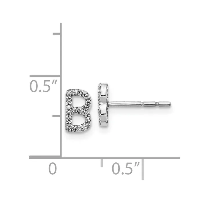 Solid 14k White Gold Simulated CZ Initial B Earrings Goldia Earrings
