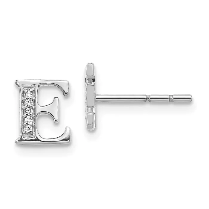 Solid 14k White Gold Simulated CZ Initial E Earrings Goldia Earrings