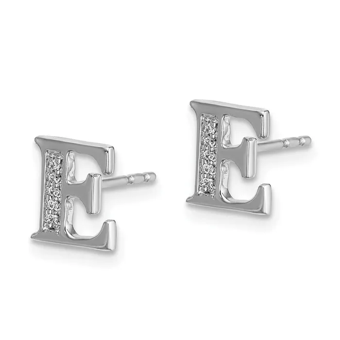 Solid 14k White Gold Simulated CZ Initial E Earrings Goldia Earrings Solid 14k White Gold Simulated CZ Initial E Earrings Goldia Earrings