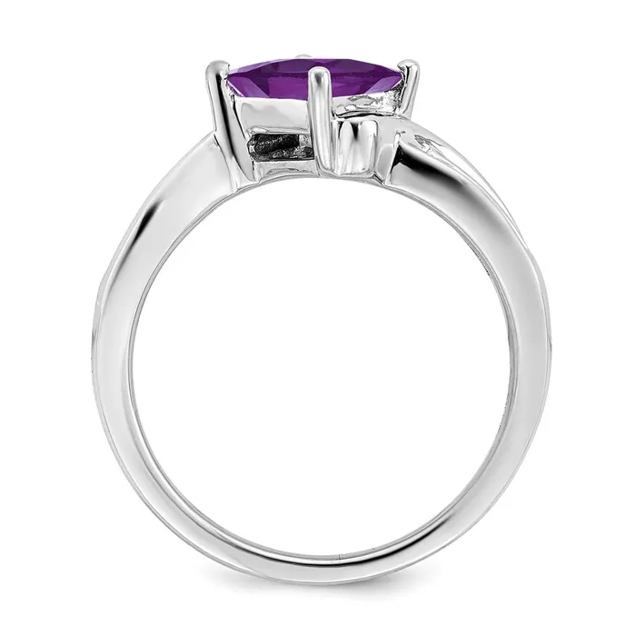 Solid 14k White Gold Square Simulated Amethyst and CZ Ring Goldia Rings