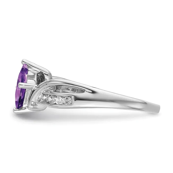 Solid 14k White Gold Square Simulated Amethyst and CZ Ring Goldia Rings