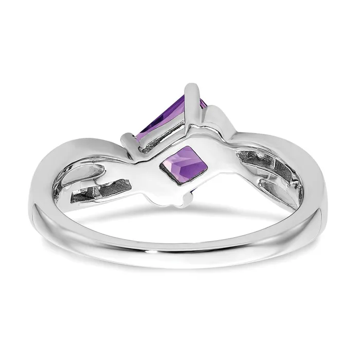 Solid 14k White Gold Square Simulated Amethyst and CZ Ring Goldia Rings