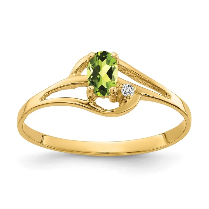 Solid 14k Yellow Gold 5x3mm Oval Simulated Peridot A CZ Ring Goldia Rings