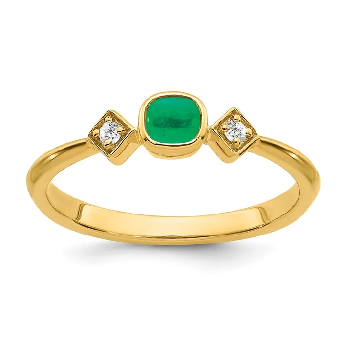 Solid 14k Yellow Gold Simulated Emerald and CZ Ring Goldia Rings