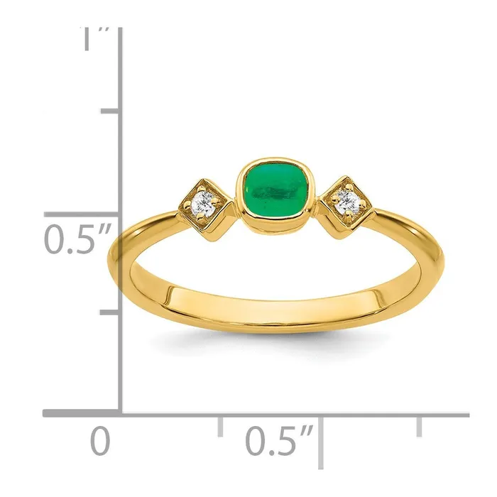 Solid 14k Yellow Gold Simulated Emerald and CZ Ring Goldia Rings