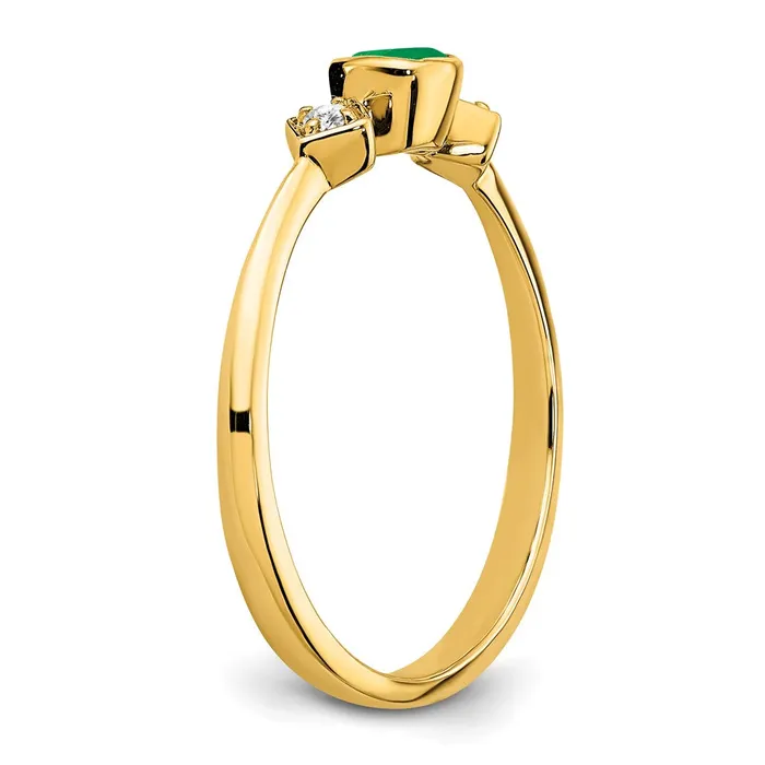Solid 14k Yellow Gold Simulated Emerald and CZ Ring Goldia Rings