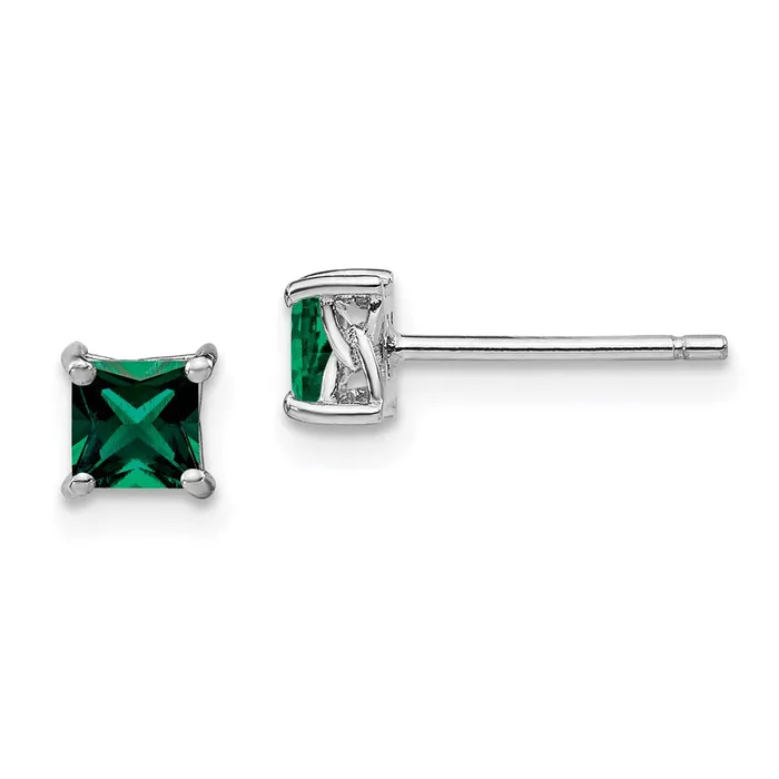 Sterling Silver 4mm Princess Created Emerald Post Earrings Goldia Earrings