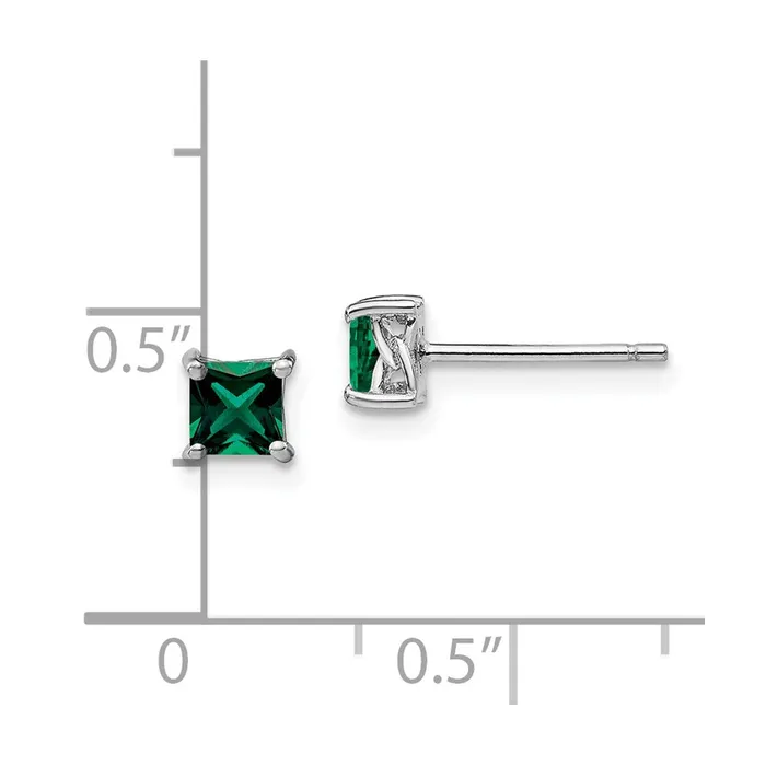 Sterling Silver 4mm Princess Created Emerald Post Earrings Goldia Earrings
