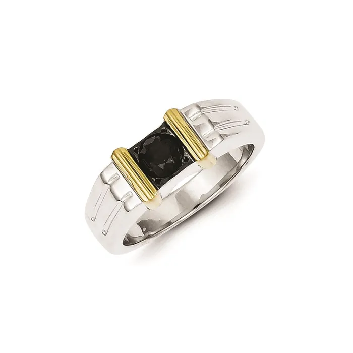 Sterling Silver and Gold Plated Black Diamond Square Mens Ring Goldia Rings