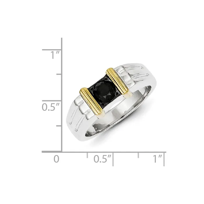 Sterling Silver and Gold Plated Black Diamond Square Mens Ring Goldia Rings