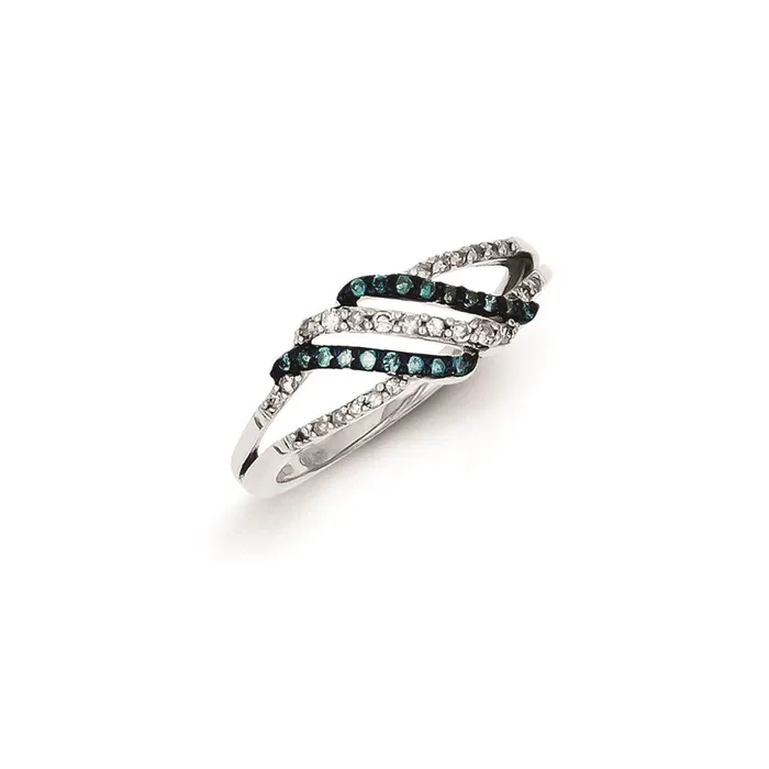 Sterling Silver Blue u0026 White Diamond Wave Ring Goldia Rings