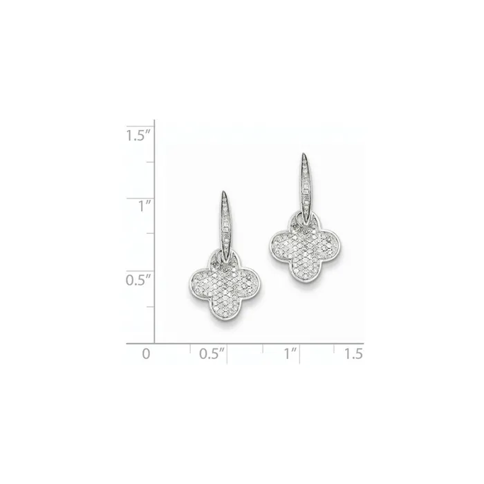 Sterling Silver Diamond Flower Dangle Hinged Hoop Earrings Goldia Earrings