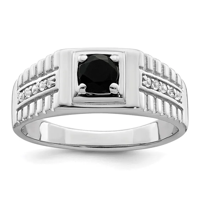 Sterling Silver Mens Onyx and White Topaz Ring Goldia Rings